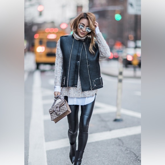 JOA black faux leather Sherling vest small sold out - Picture 2 of 6